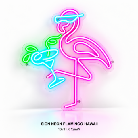 SIGN NEON FLAMINGO HAWAII 13inH X 12inW