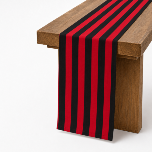 TABLE RUNNER BLACK RED STRIPE 120inL X 14inW