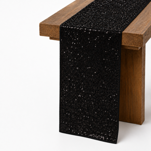 TABLE RUNNER BLACK SEQUINS TAFFETA108inL X 14inW