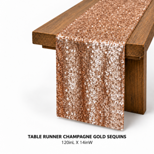 TABLE RUNNER CHAMPAGNE GOLD SEQUINS 120inL X 14inW