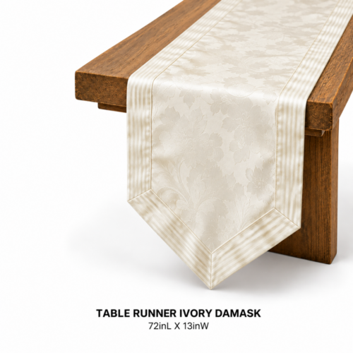 TABLE RUNNER IVORY DAMASK 72inL X 13inW