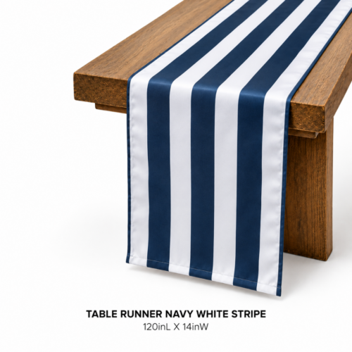 TABLE RUNNER NAVY WHITE STRIPE 120inL X 14inW