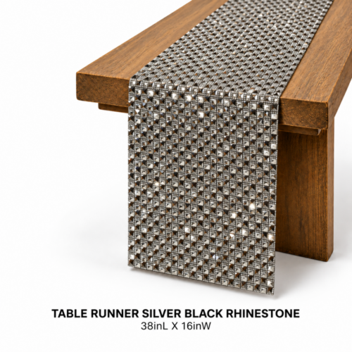 TABLE RUNNER SILVER BLACK RHINESTONE 38inL X 16inW