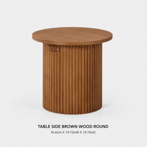 TABLE SIDE BROWN WOOD ROUND 16.4inH X 19.75inW X 19.75inD WOODEN_SIDE TABLE_RENTAL_EVENTS_CAYMAN ISLANDS_CELEBRATIONS