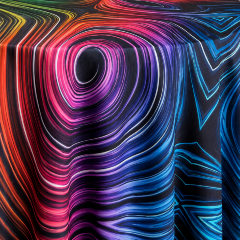 CELEBRATIONS CAYMAN RENTAL TABLECLOTH NEON ABSTRACT ROUND 132IN