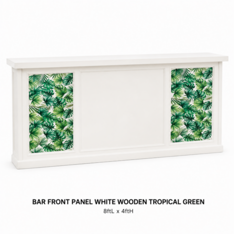 CELEBRATIONS CAYMAN RENTAL EVENTS WEDDINGS PARTY BAR FRONT PANEL WHITE WOODEN TROPICAL GREEN