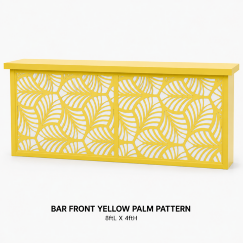 CELEBRATIONS CAYMAN RENTAL EVENTS WEDDINGS PARTY BAR FRONT YELLOW PALM PATTERN