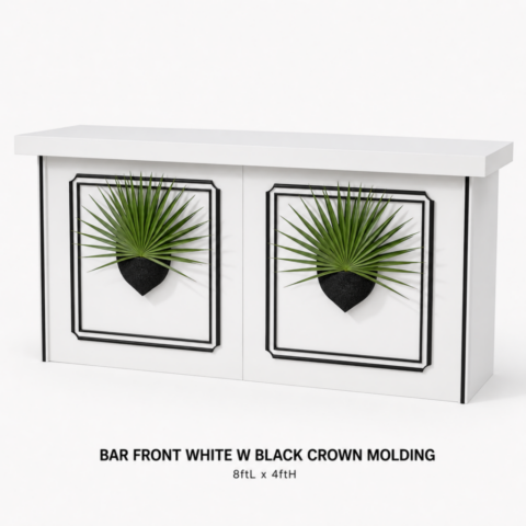 CELEBRATIONS CAYMAN RENTAL EVENTS WEDDINGS PARTY BAR FRONT WHITE W BLACK CROWN MOLDING