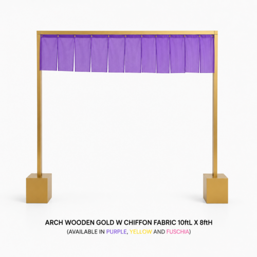 ARCH_WOODEN_GOLD_WITH_CHIFFON_FABRIC_10FTL_X_8FTH_GOLD_WOODEN_ARCH_BACKDROP_FRAME_WITH_PURPLE_CHIFFON_DRAPING_CEREMONY_ARCH_ENTRANCE_DISPLAY_PHOTO_BACKDROP_MODERN_EVENT_DECOR_RENTAL_WEDDINGS_EVENTS_PARTY_CAYMAN_ISLANDS_CELEBRATIONS