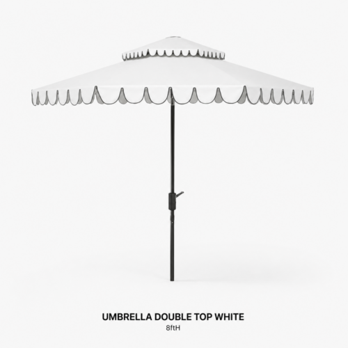 UMBRELLA_DOUBLE_TOP_WHITE_8FT_PATIO_UMBRELLA_DOUBLE_CANOPY_WHITE_SCALLOPED_EDGE_OUTDOOR_SHADE_UMBRELLA_GARDEN_UMBRELLA_POOLSIDE_DECOR_COCKTAIL_LOUNGE_RENTAL_WEDDINGS_EVENTS_PARTY_CAYMAN_ISLANDS_CELEBRATIONS