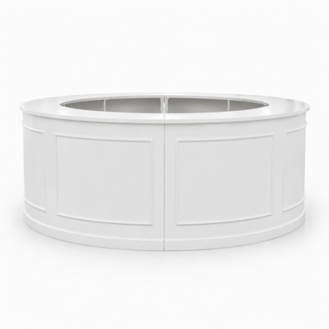 CELEBRATIONS CAYMAN RENTAL BAR WHITE WOODEN CURVE 3.5FTH X 6.5FTL X 2.33FTW