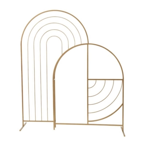 Image featuring a striking gold-colored arch with a puzzle-like design, measuring 72 inches in height, 7 inches in width, and 82 inches in length, perfect for adding elegance and intrigue to event settings or decorative displays.