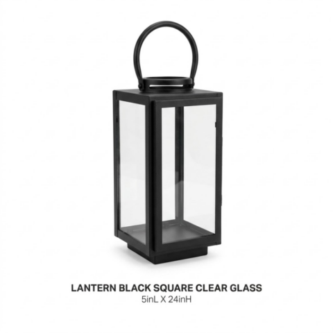 LANTERN BLACK SQUARE CLEAR GLASS - Event rental by Celebrations Grand Cayman.