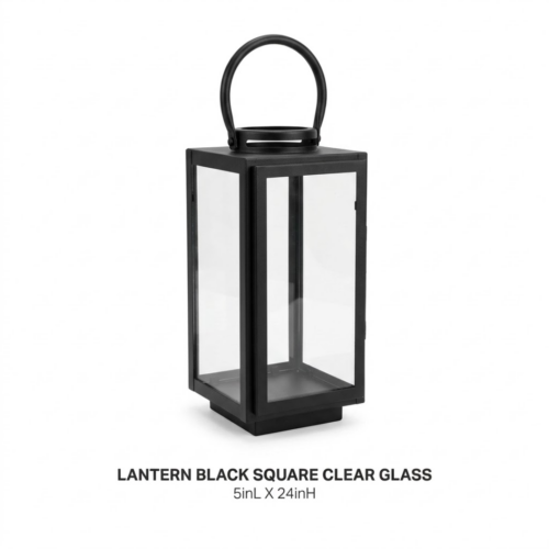 LANTERN BLACK SQUARE CLEAR GLASS 5inL X 24inH