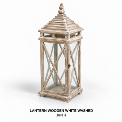 LANTERN WOODEN WHITE WASHED - Event rental by Celebrations Grand Cayman.