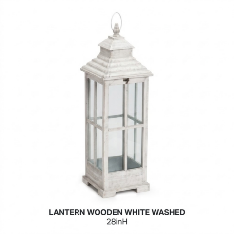 LANTERN WOODEN WHITE WASHED - Event rental by Celebrations Grand Cayman.