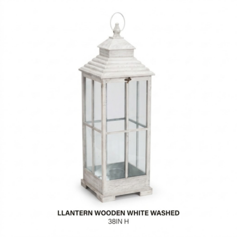 LANTERN WOODEN WHITE WASHED - Event rental by Celebrations Grand Cayman.