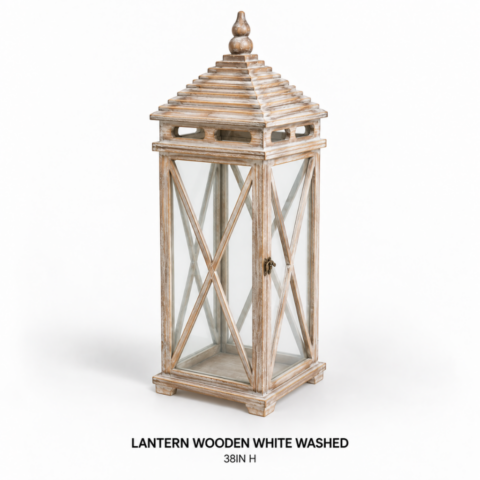 LANTERN WOODEN WHITE WASHED - Event rental by Celebrations Grand Cayman.