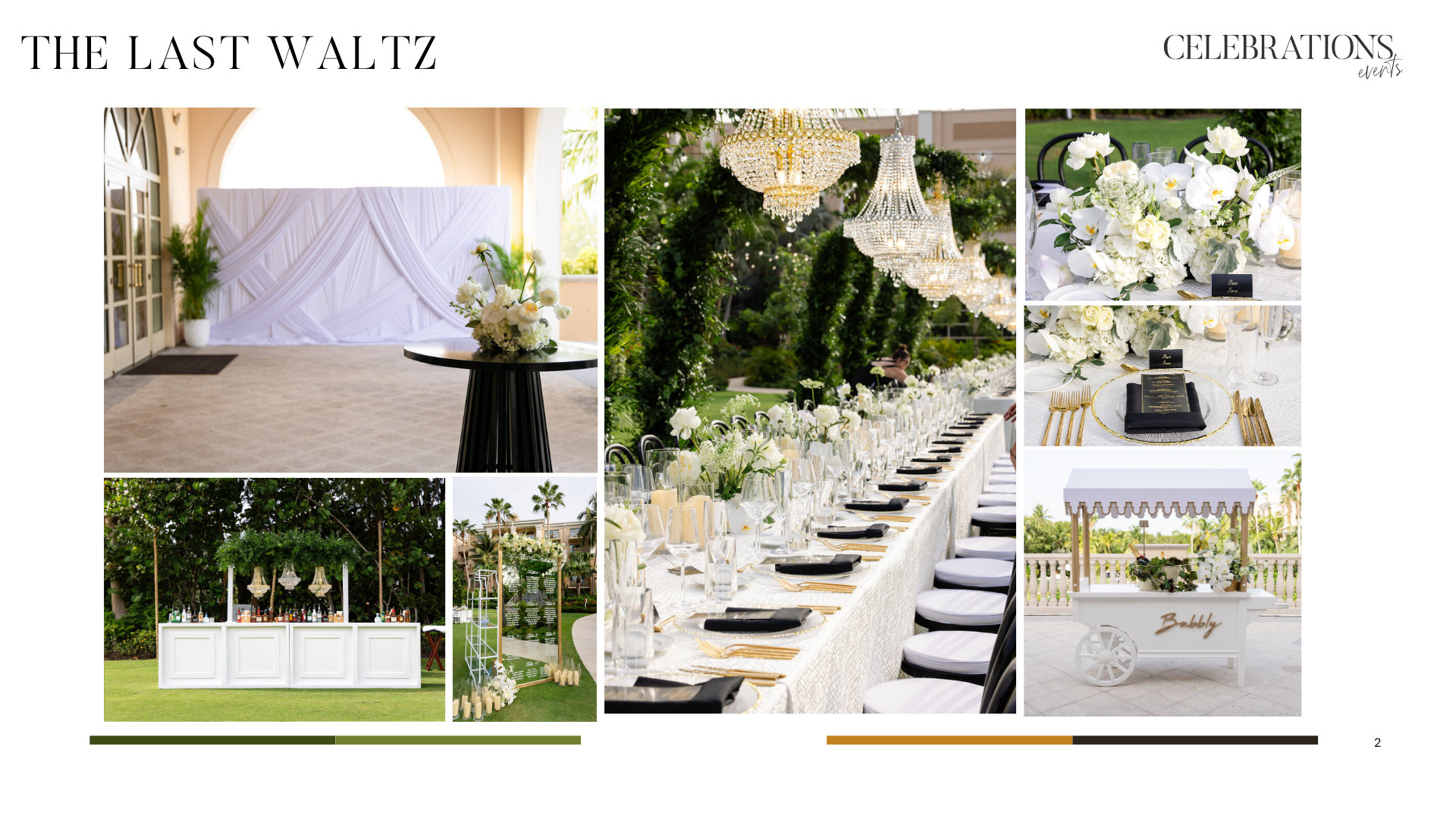 An 80-foot straight dining table at The Ritz Cayman, dressed in crisp white linens, flanked by 100 guests beneath a massive crystal chandelier, with towering white floral centerpieces and gold-rimmed tableware glowing under ambient light
