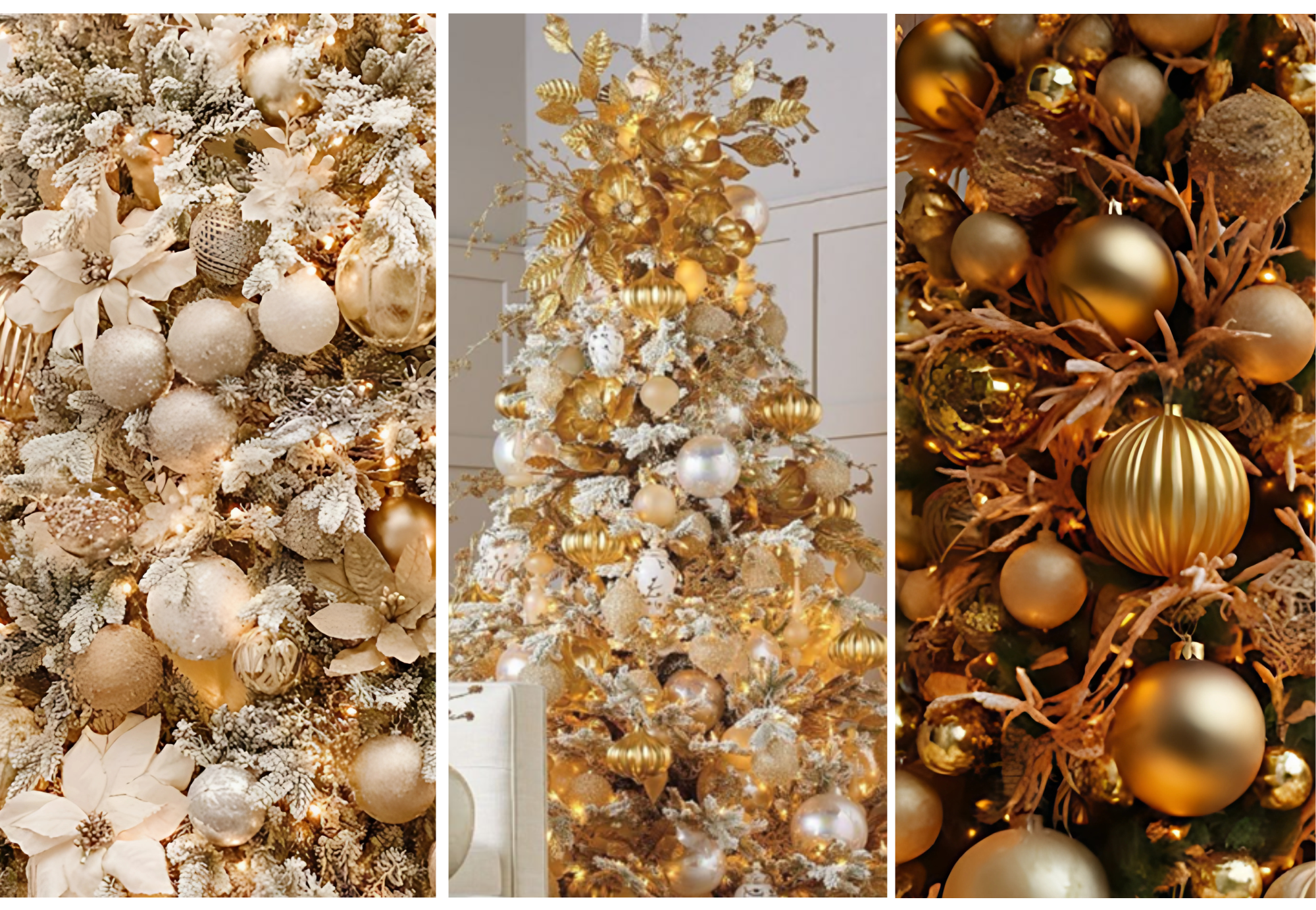 Gold Christmas tree rental theme with lustrous ornaments and metallic ribbons Cayman Islands