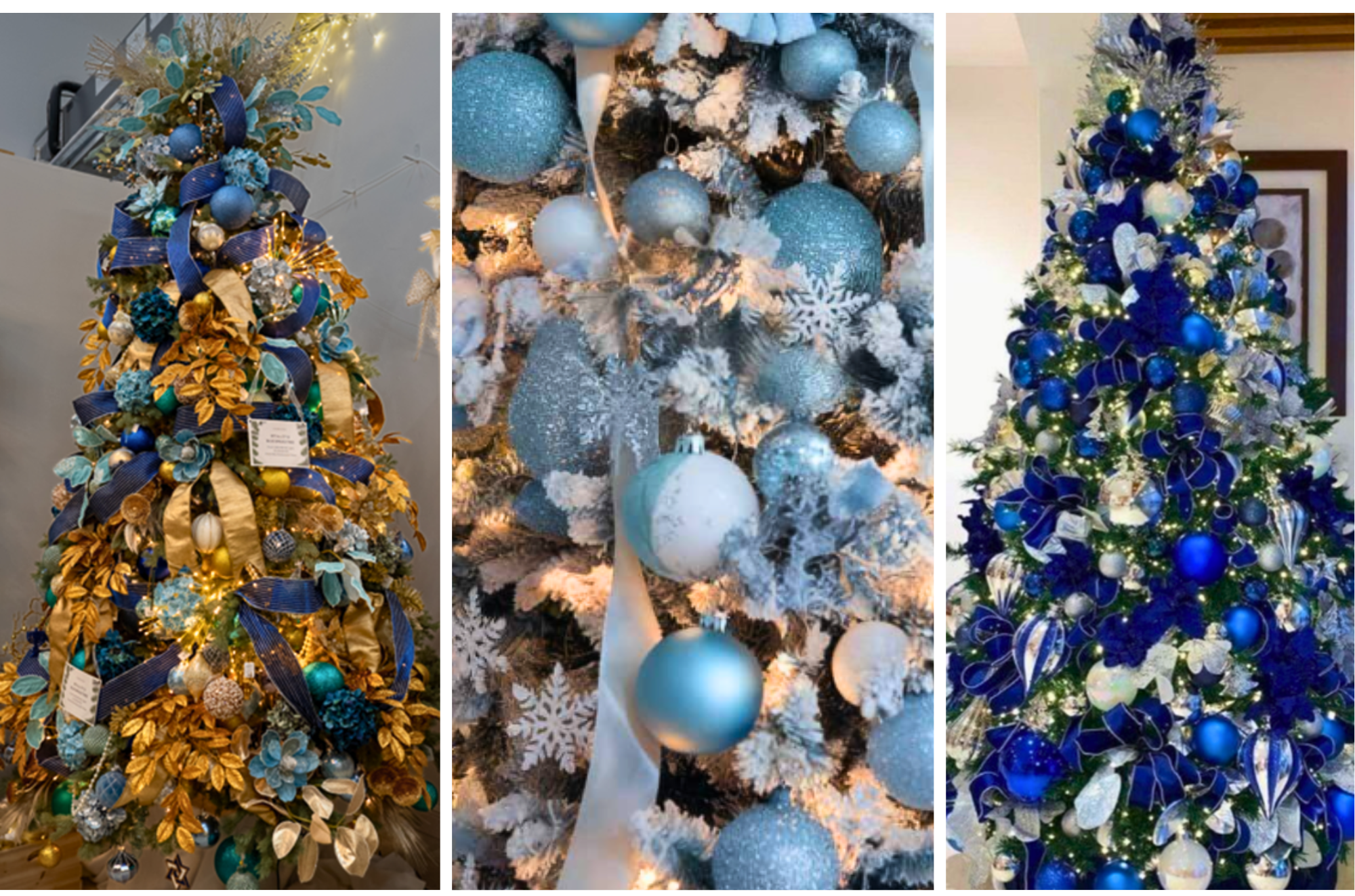 
Blue Christmas tree decorations with sophisticated regal ornaments and luxury accents
