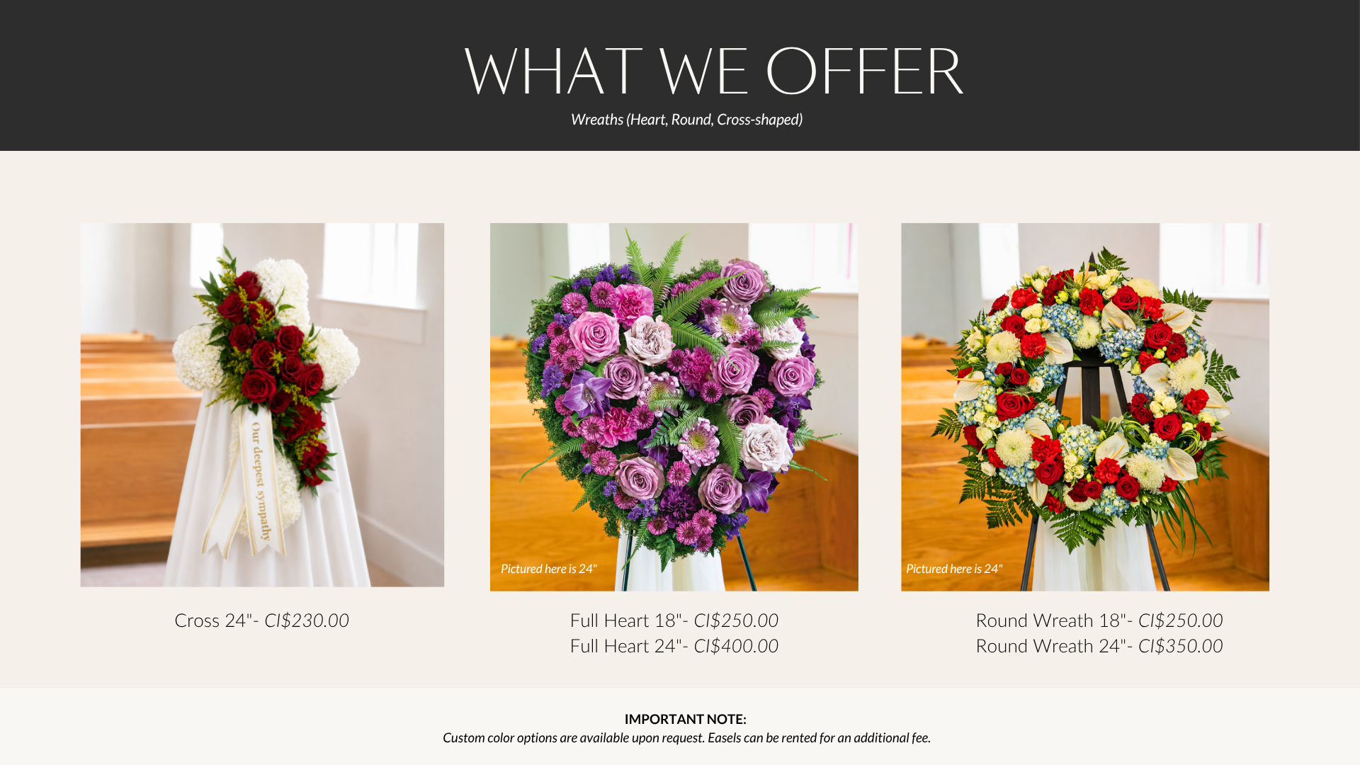 funeral flowers, celebration of life, sympathy flowers, casket sprays, funeral wreaths, urn arrangements, Cayman Islands florist, island-wide delivery, easel rentals, death anniversary flowers